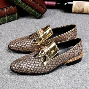British Handmade Tassel Men Leather Loafers Gold Silver Rivet Party Dress Shoes Men Slip on Casual Shoes Big Size