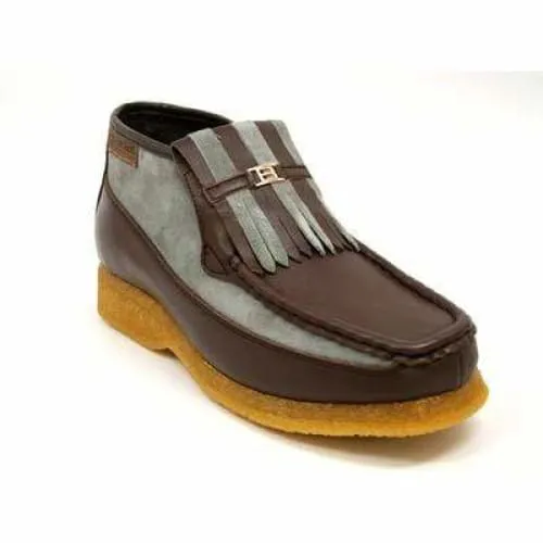 British Walkers Apollo Men's Brown Leather and Grey Suede Crepe Sole Slip On Boots