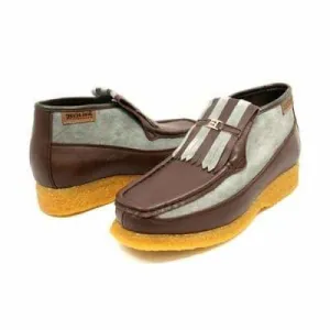 British Walkers Apollo Men's Brown Leather and Grey Suede Crepe Sole Slip On Boots