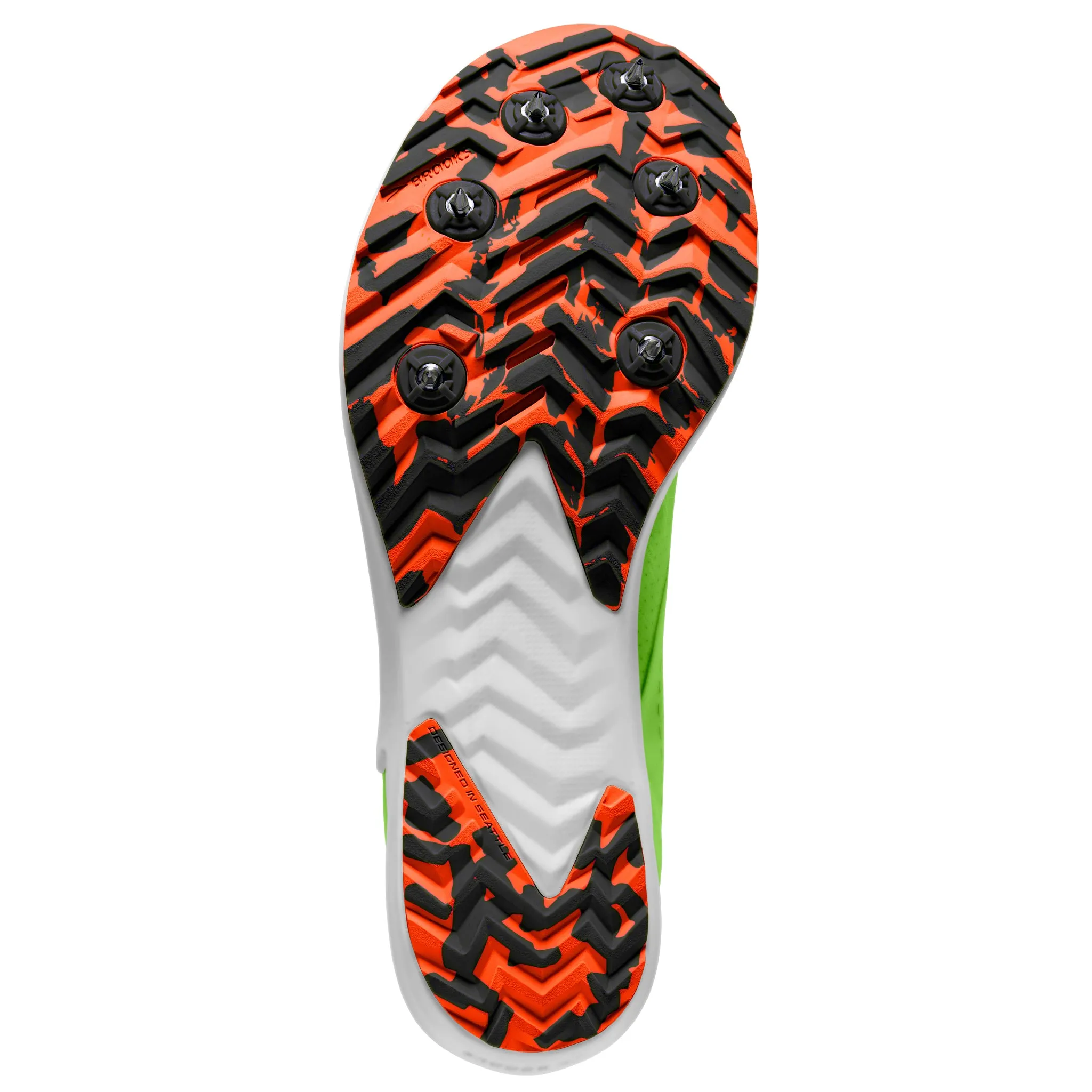 Brooks Draft XC Spikes Unisex Green Gecko Red Orange White