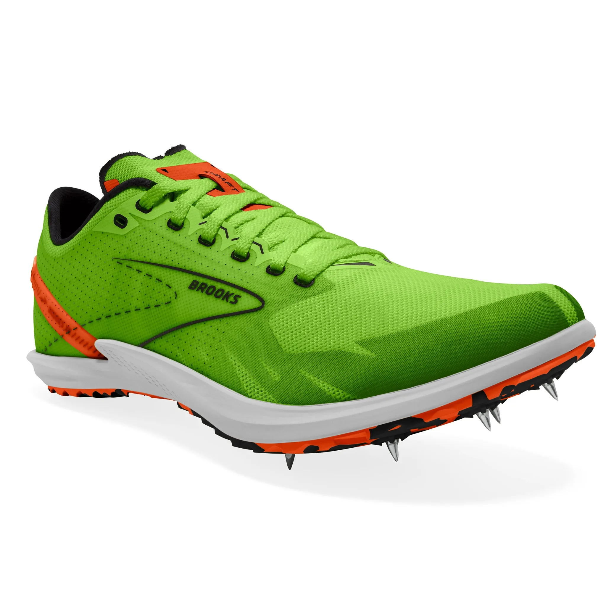 Brooks Draft XC Spikes Unisex Green Gecko Red Orange White