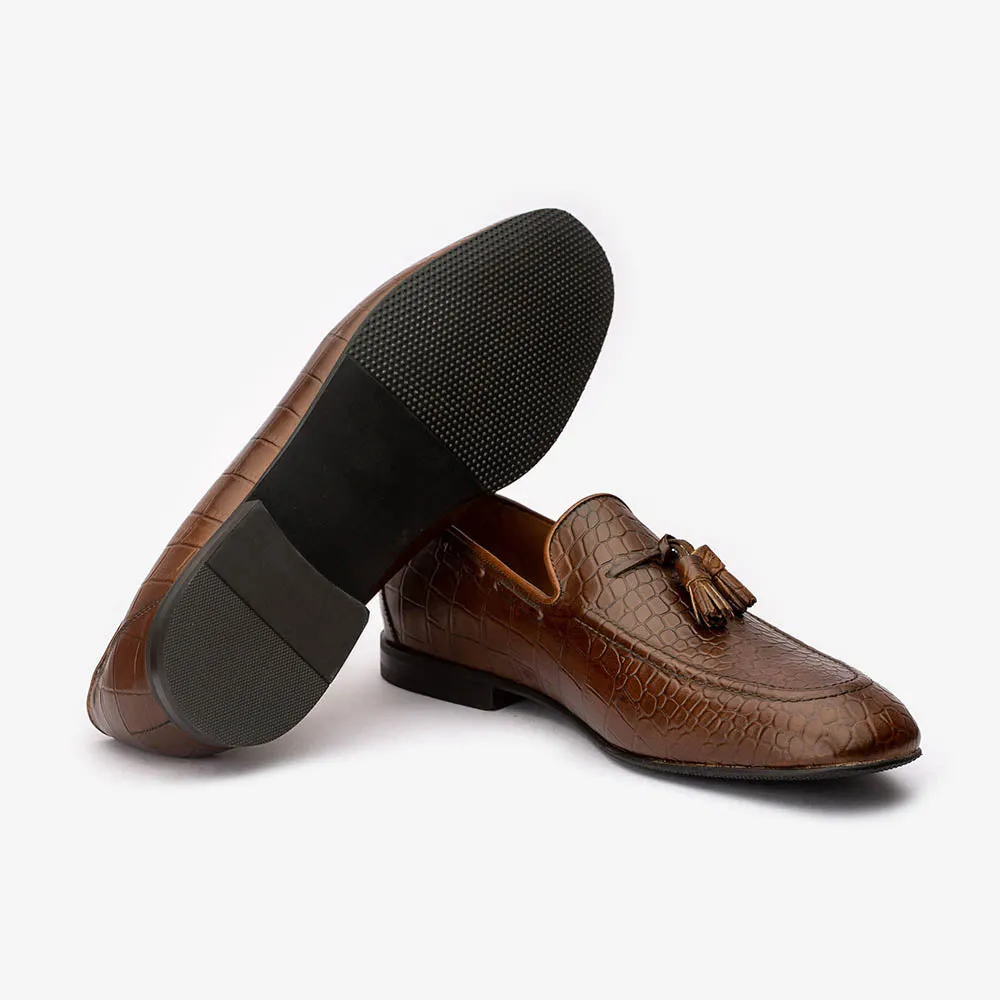 Brown Croco Penny Tassel Loafers