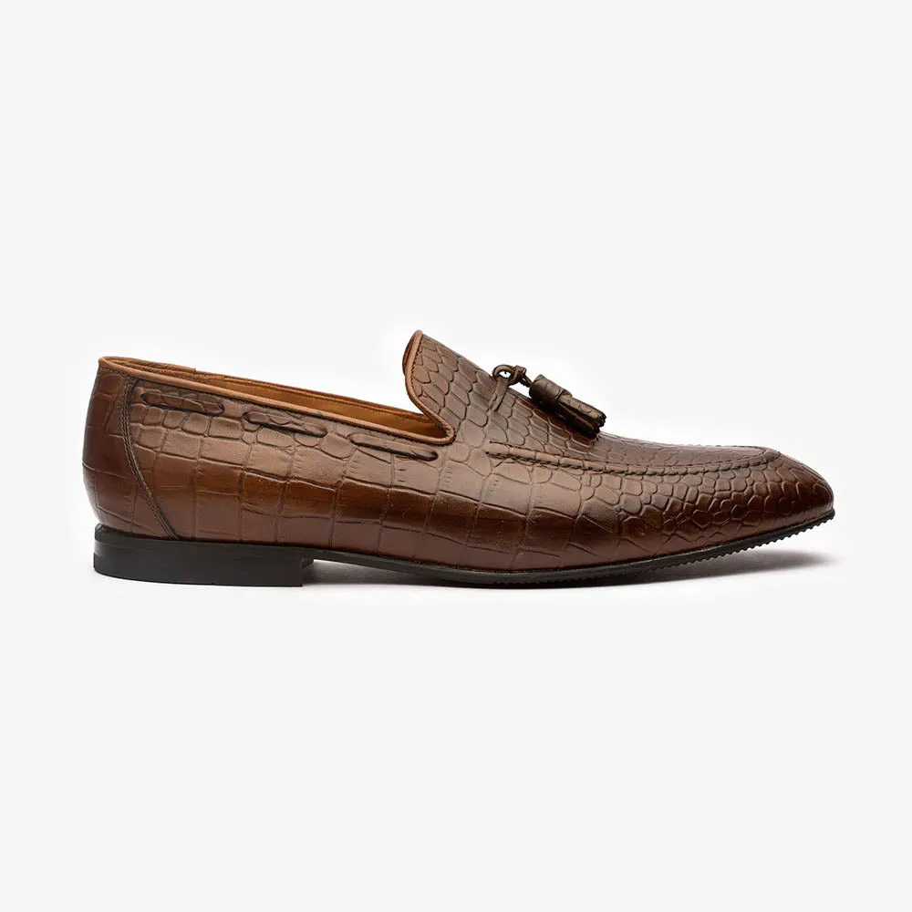 Brown Croco Penny Tassel Loafers