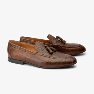 Brown Croco Penny Tassel Loafers