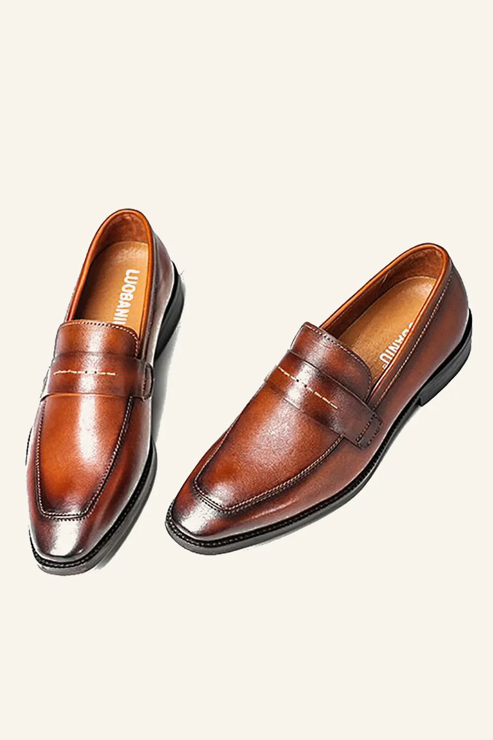 Brown PU Leather Slip On Men's Shoes