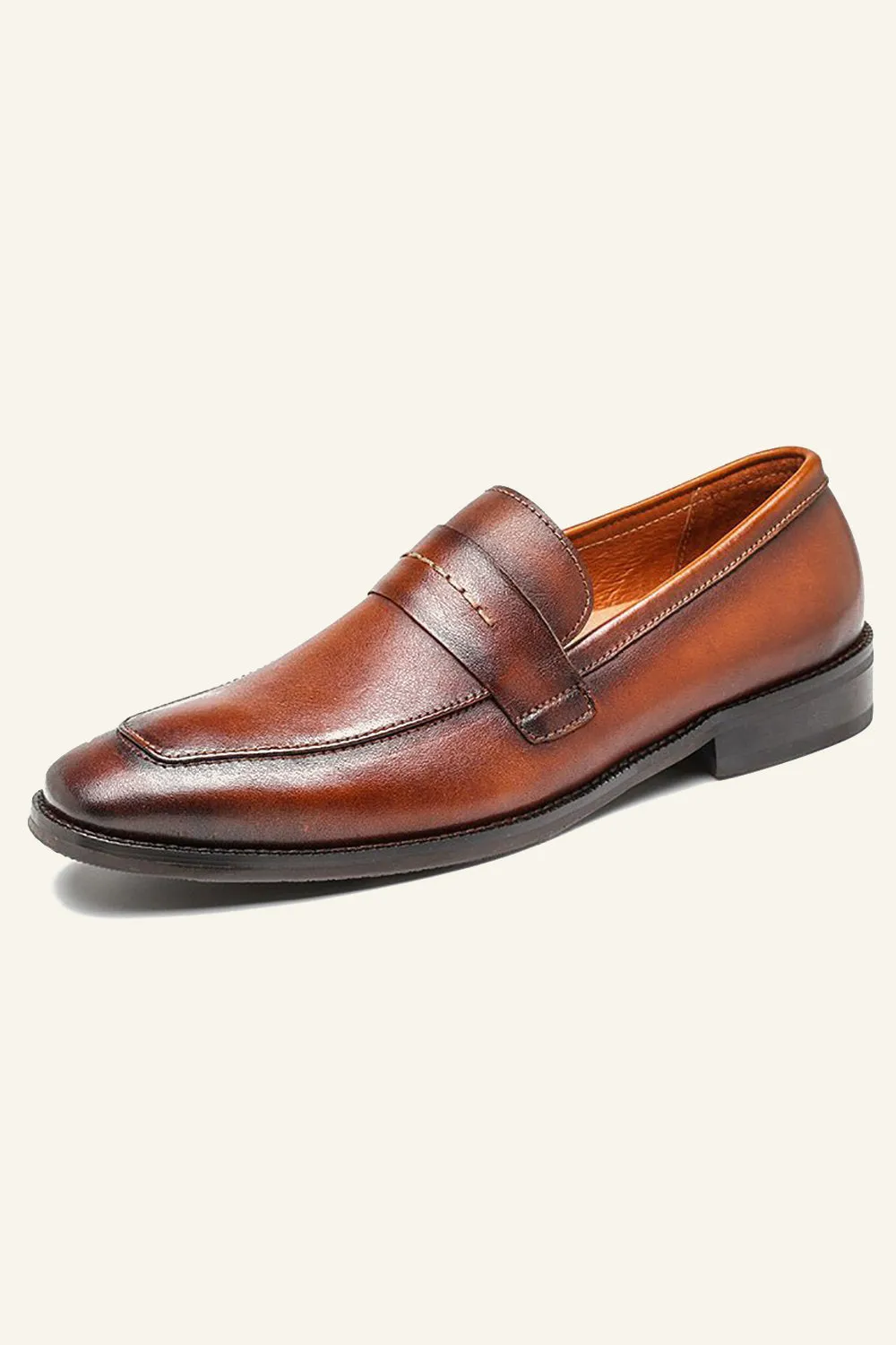 Brown PU Leather Slip On Men's Shoes