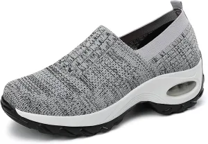Buhelyc Women's Platform Arch Sneakers Air Cushion Slip-On Sneakers Breathable Mesh Walking Shoes Mesh Casual Jogging Shoes for Women