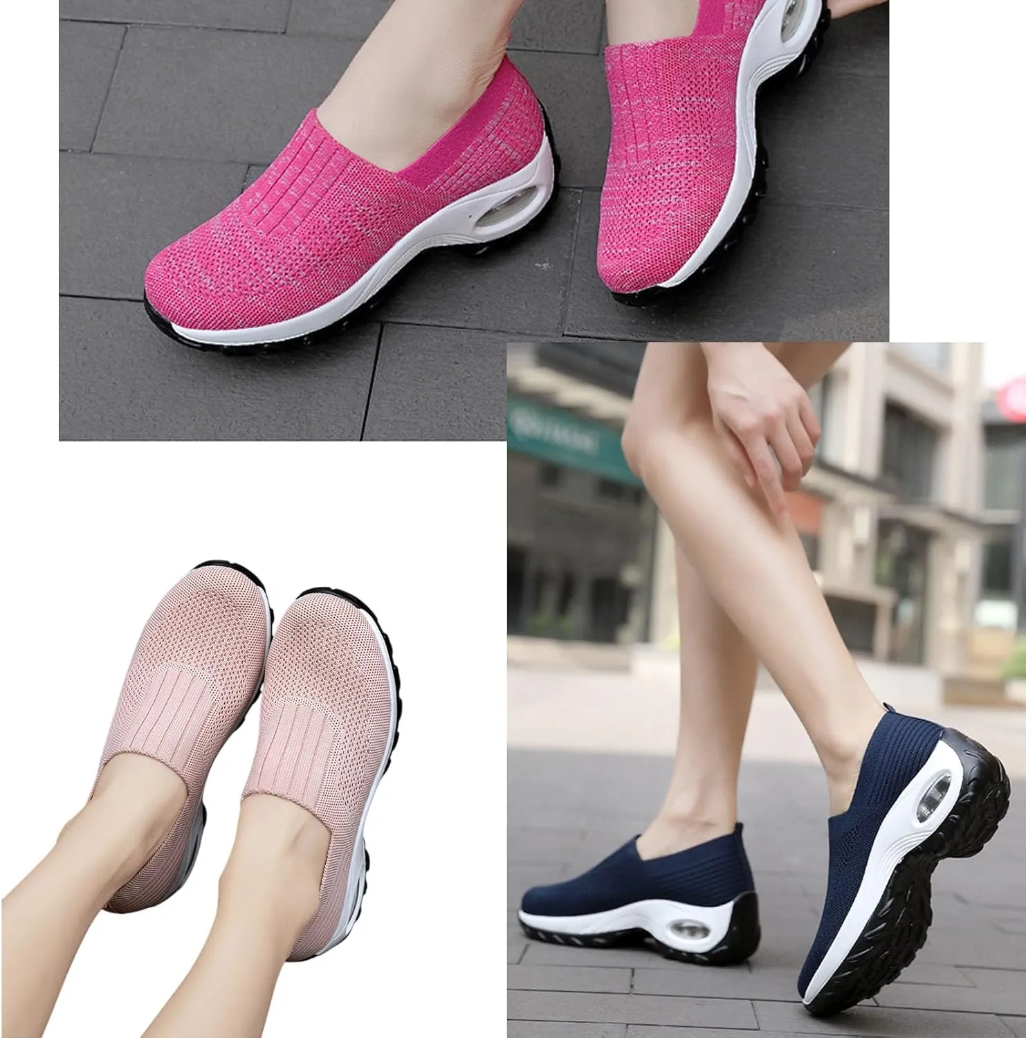 Buhelyc Women's Platform Arch Sneakers Air Cushion Slip-On Sneakers Breathable Mesh Walking Shoes Mesh Casual Jogging Shoes for Women