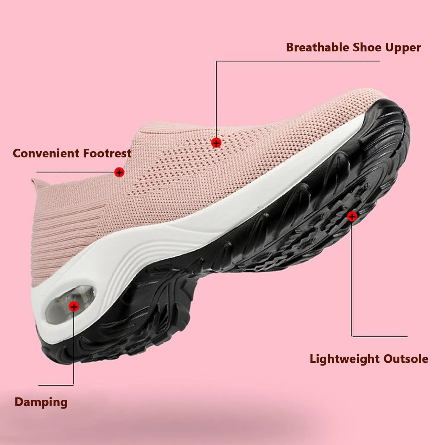 Buhelyc Women's Platform Arch Sneakers Air Cushion Slip-On Sneakers Breathable Mesh Walking Shoes Mesh Casual Jogging Shoes for Women