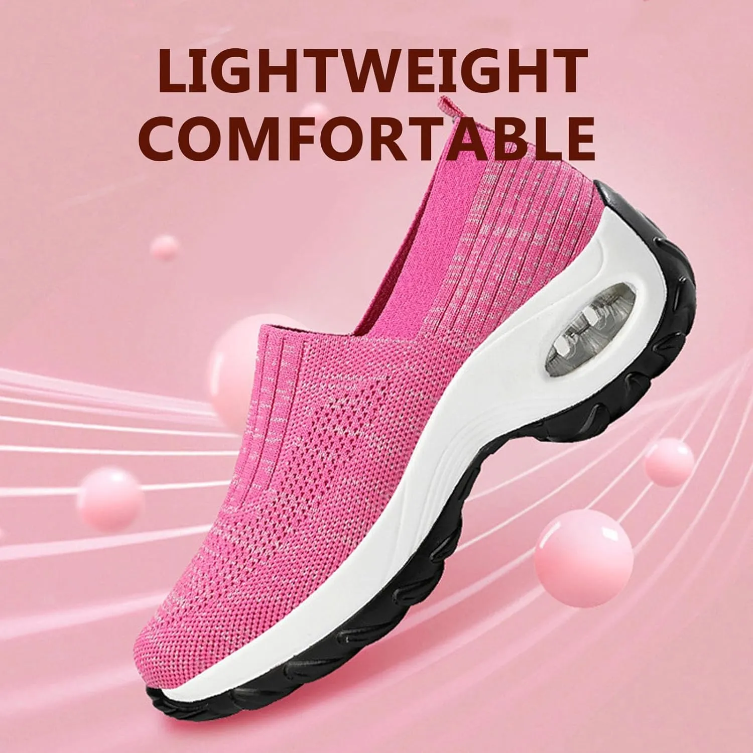 Buhelyc Women's Platform Arch Sneakers Air Cushion Slip-On Sneakers Breathable Mesh Walking Shoes Mesh Casual Jogging Shoes for Women