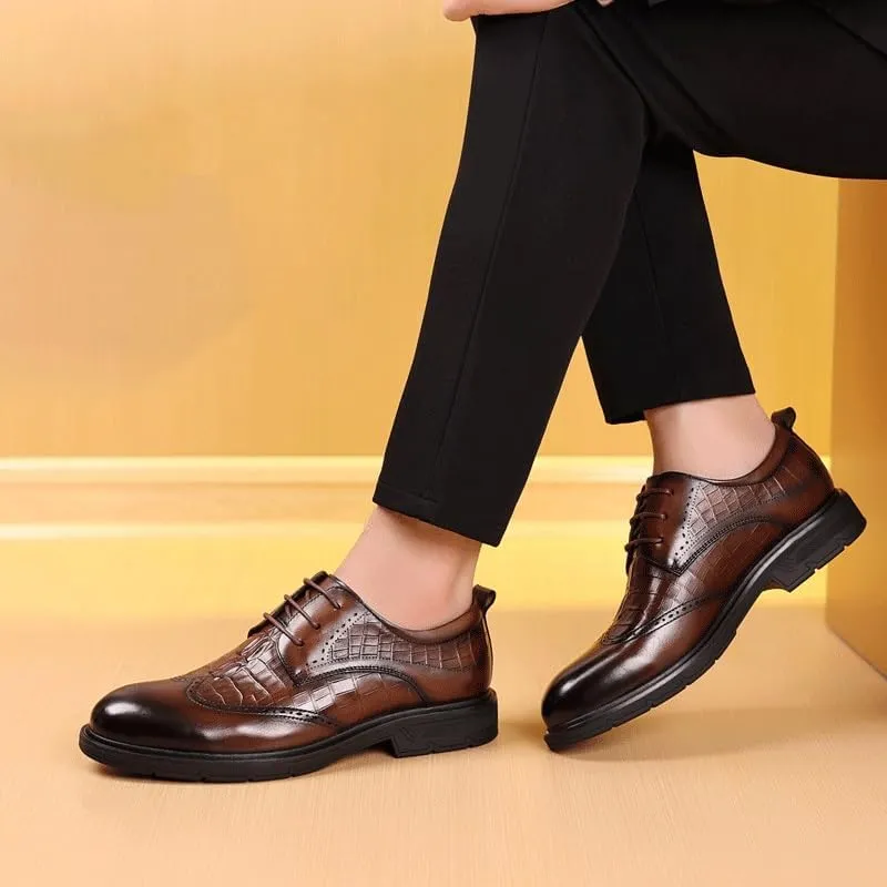 Business Formal Leather Shoes Men's Casual Fashion British Lined Dress Oxfords Shoes Comfortable Light Breathable Lining Non-Slip Sole for Men