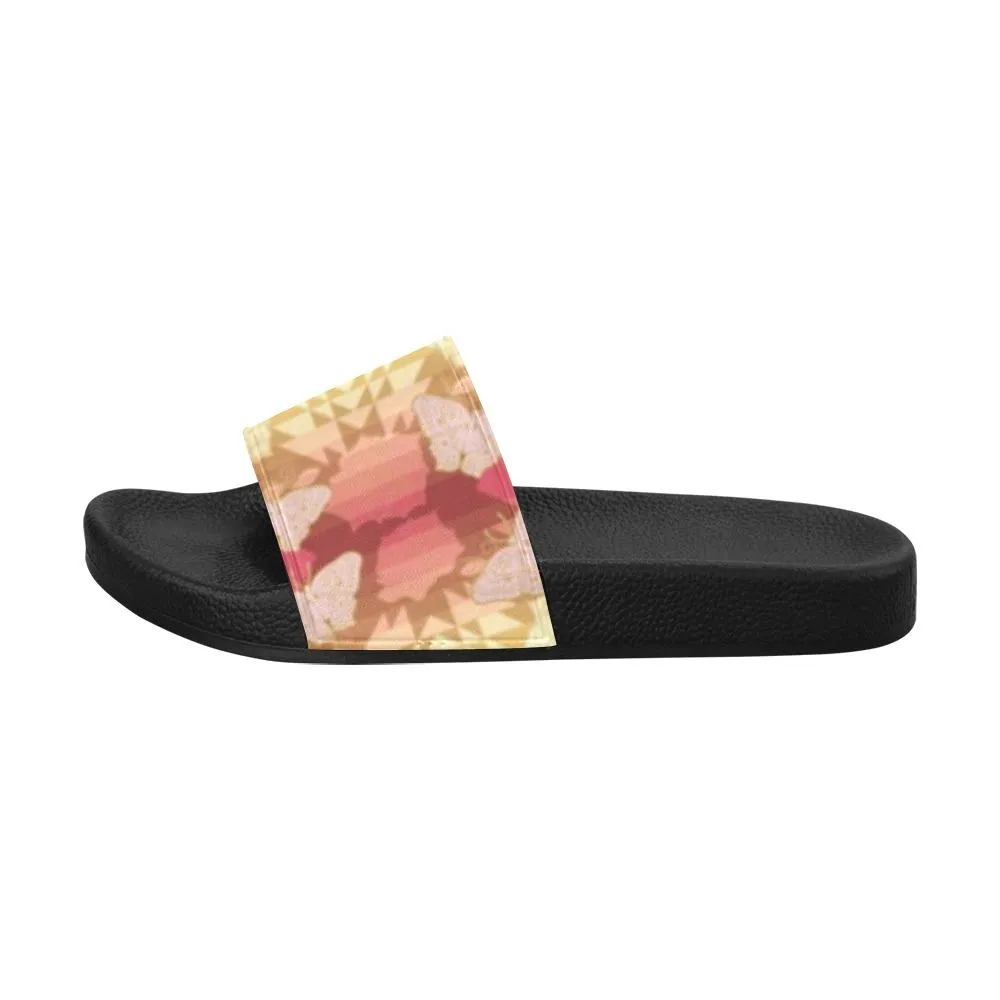Butterfly and Roses on Geometric Men's Slide Sandals