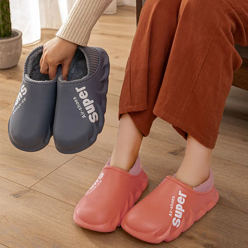 Buy Home Slippers EVA Waterproof Warm Plush Indoor Shoes for Couples - Fashionzapp