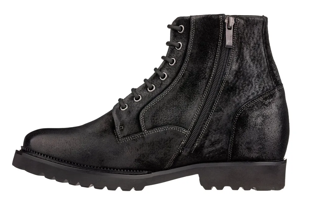 CALTO - K24401 - 3 Inches Taller (Nubuck Black) - Casual Zipper Boots