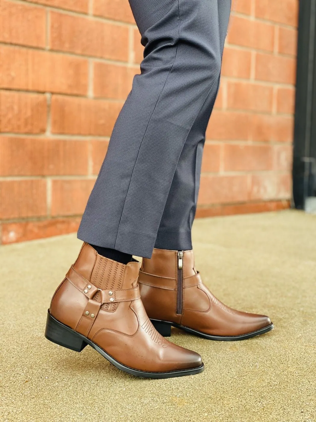 CALTO - T8113 - 3.3 Inches Taller (Dark Brown) - Zipper Boots