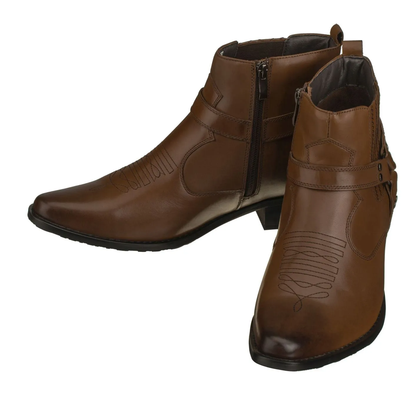 CALTO - T8113 - 3.3 Inches Taller (Dark Brown) - Zipper Boots
