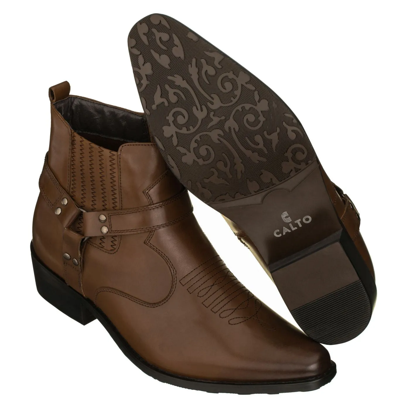 CALTO - T8113 - 3.3 Inches Taller (Dark Brown) - Zipper Boots
