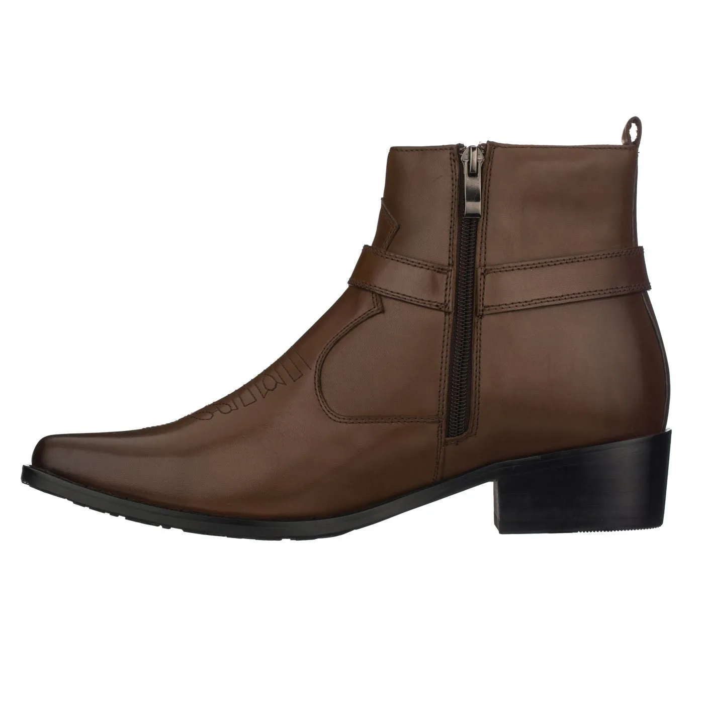 CALTO - T8113 - 3.3 Inches Taller (Dark Brown) - Zipper Boots