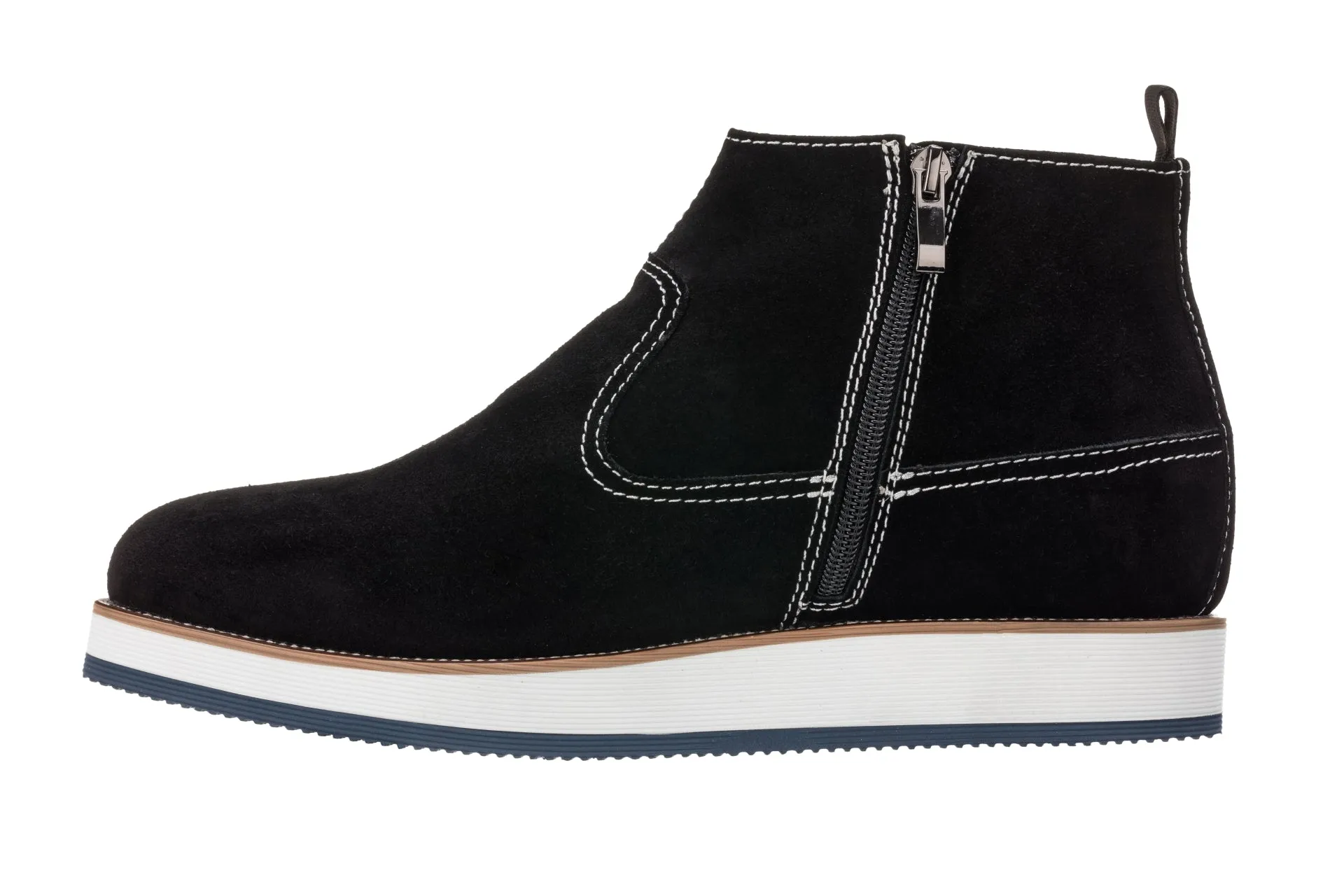 CALTO - Y30021 - 3 Inches Taller (Nubuck Black) - Zipper Boots