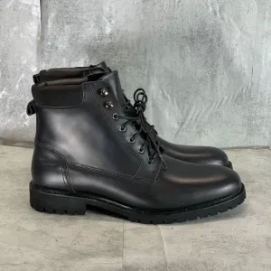 CALVIN KLEIN Men's Black Leather Cavin Lug-Sole Lace-Up Combat Boots SZ 13
