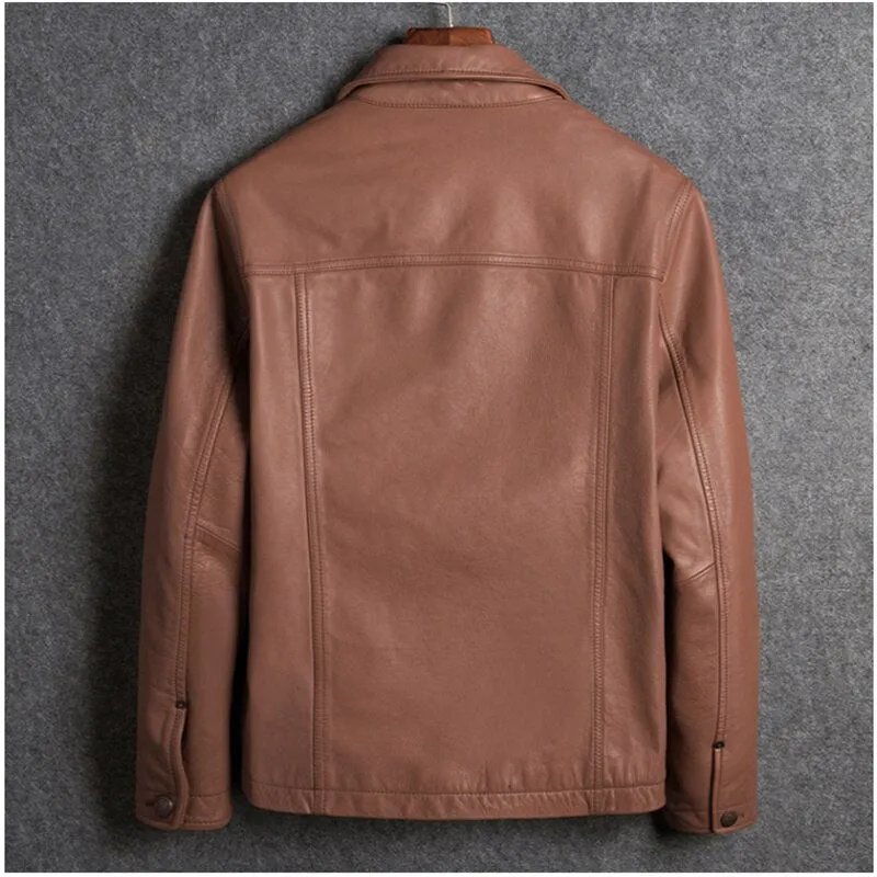 Casual Style Leather Jacket Men Single Breasted
