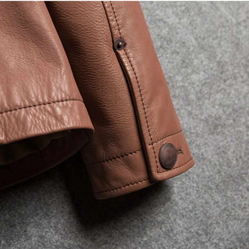 Casual Style Leather Jacket Men Single Breasted