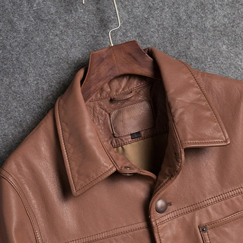 Casual Style Leather Jacket Men Single Breasted
