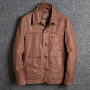 Casual Style Leather Jacket Men Single Breasted