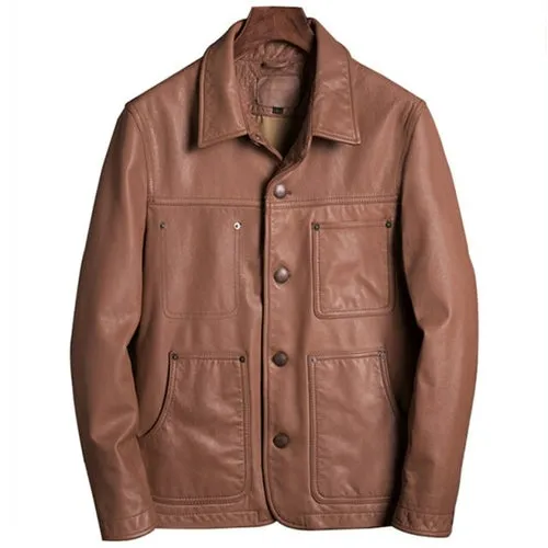 Casual Style Leather Jacket Men Single Breasted