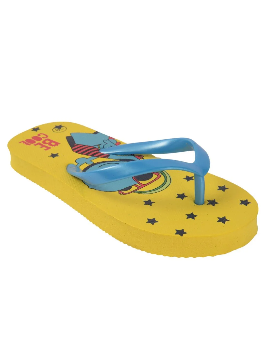Charming Dino Printed Flip-Flops For Boys, Yellow