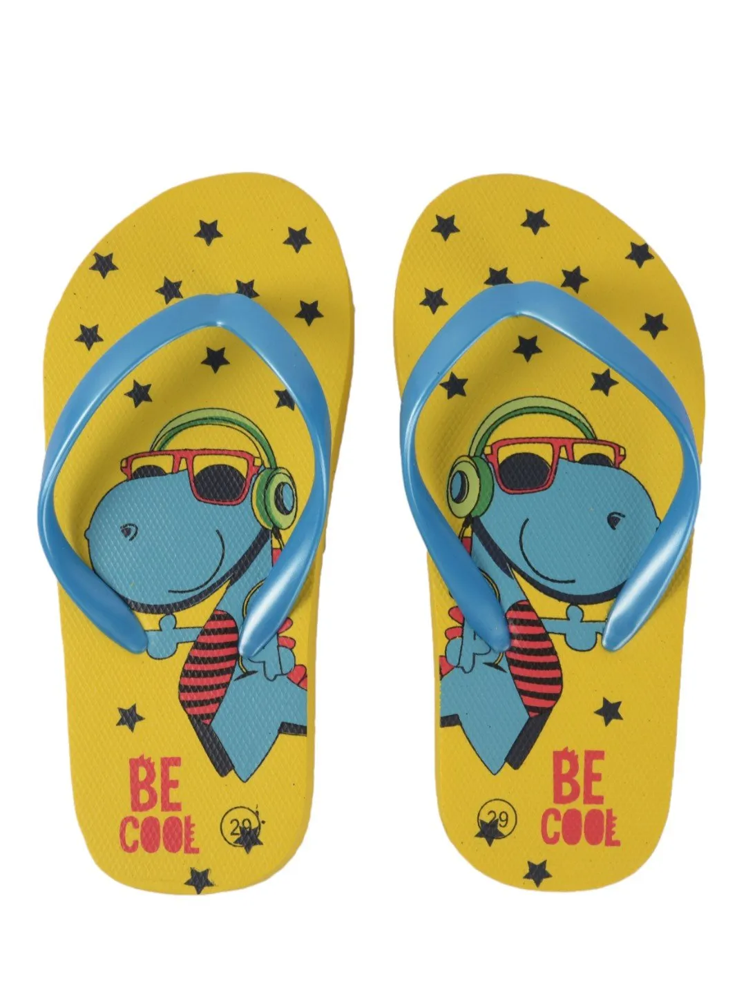 Charming Dino Printed Flip-Flops For Boys, Yellow