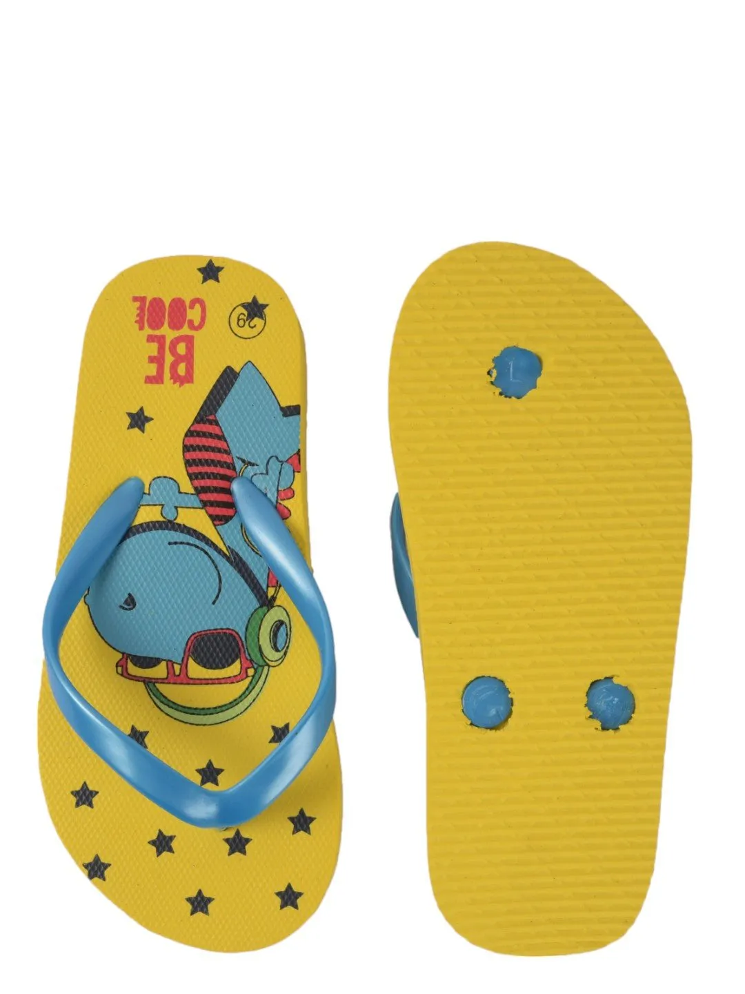 Charming Dino Printed Flip-Flops For Boys, Yellow