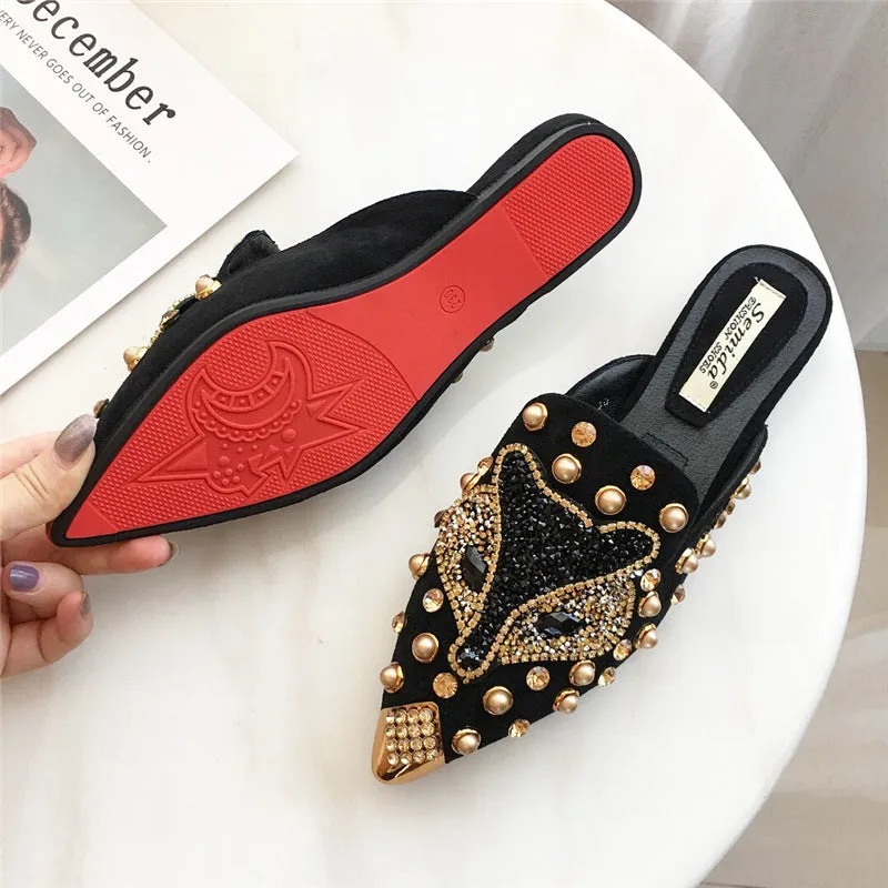 Cilool Joker Rhinestone Pointed Flat-bottomed  Slippers