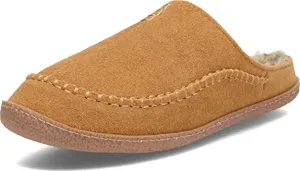 Clarks Cinnamon Suede Baseball Stitch Rounded Toe Sherpa Lining Slippers