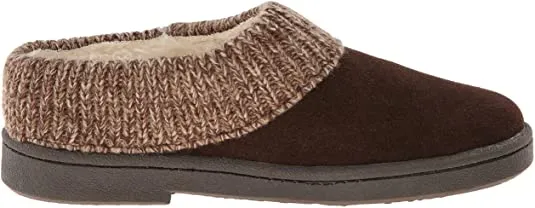 Clarks Dark Brown Knitted Collar Clog Rounded Closed Toe Slipper-Wide