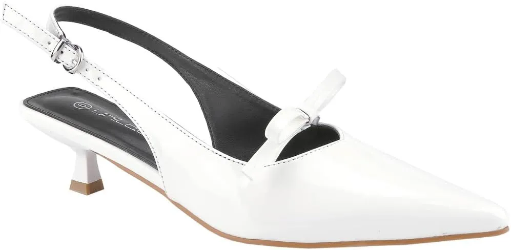 CLOVERLAY Women's Bow Decor High Heel Pointed Toe Pumps Thin Heel Closed Toe Low Heel Pump Fashion Elegant High Heels Spring Shoes Spring Break Easter