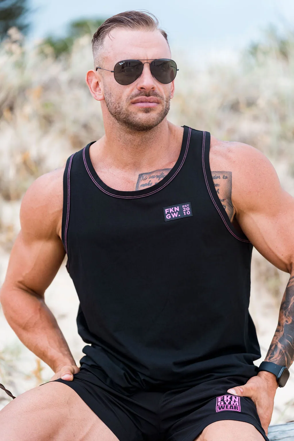 Conquer STRIKE | Men's Gym Singlet | Black & Pink
