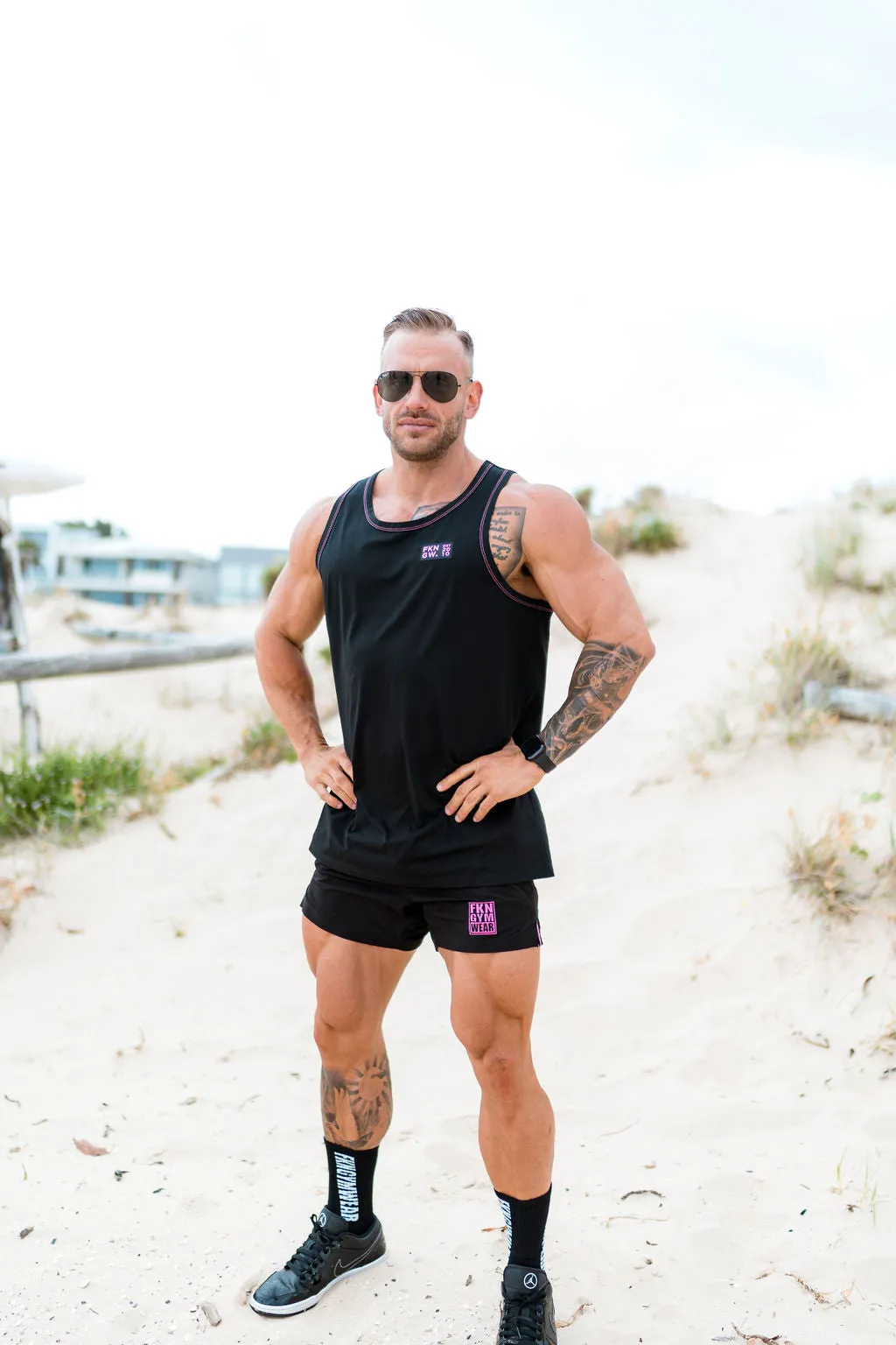 Conquer STRIKE | Men's Gym Singlet | Black & Pink