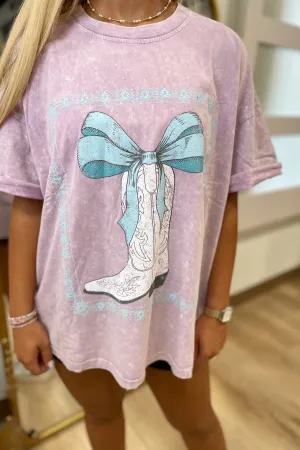 Coquette Bow Cowboy Boots Vintage Graphic Tee Lavender