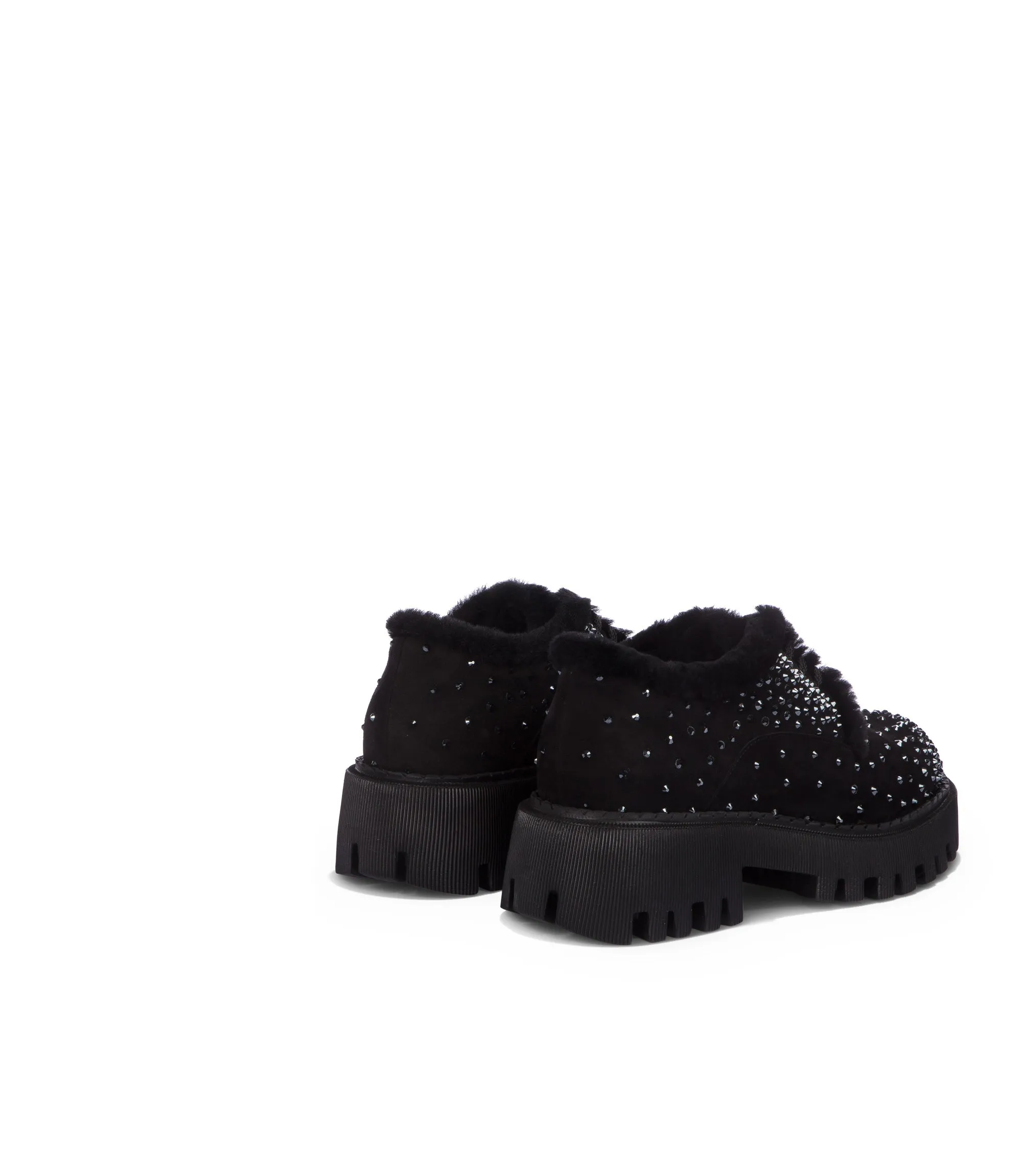 Crystal embellished black suede derby shoes