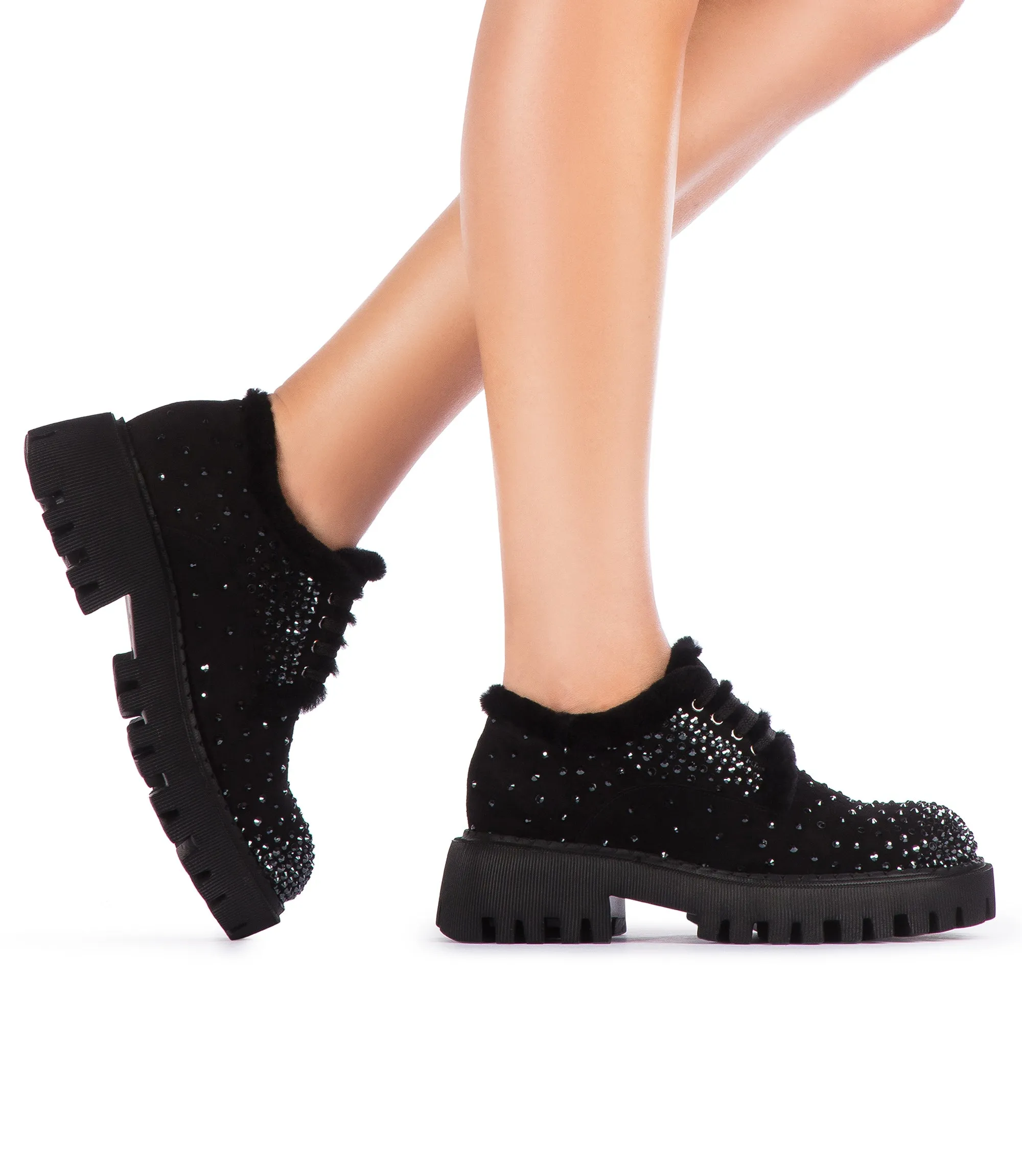 Crystal embellished black suede derby shoes