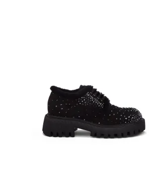 Crystal embellished black suede derby shoes