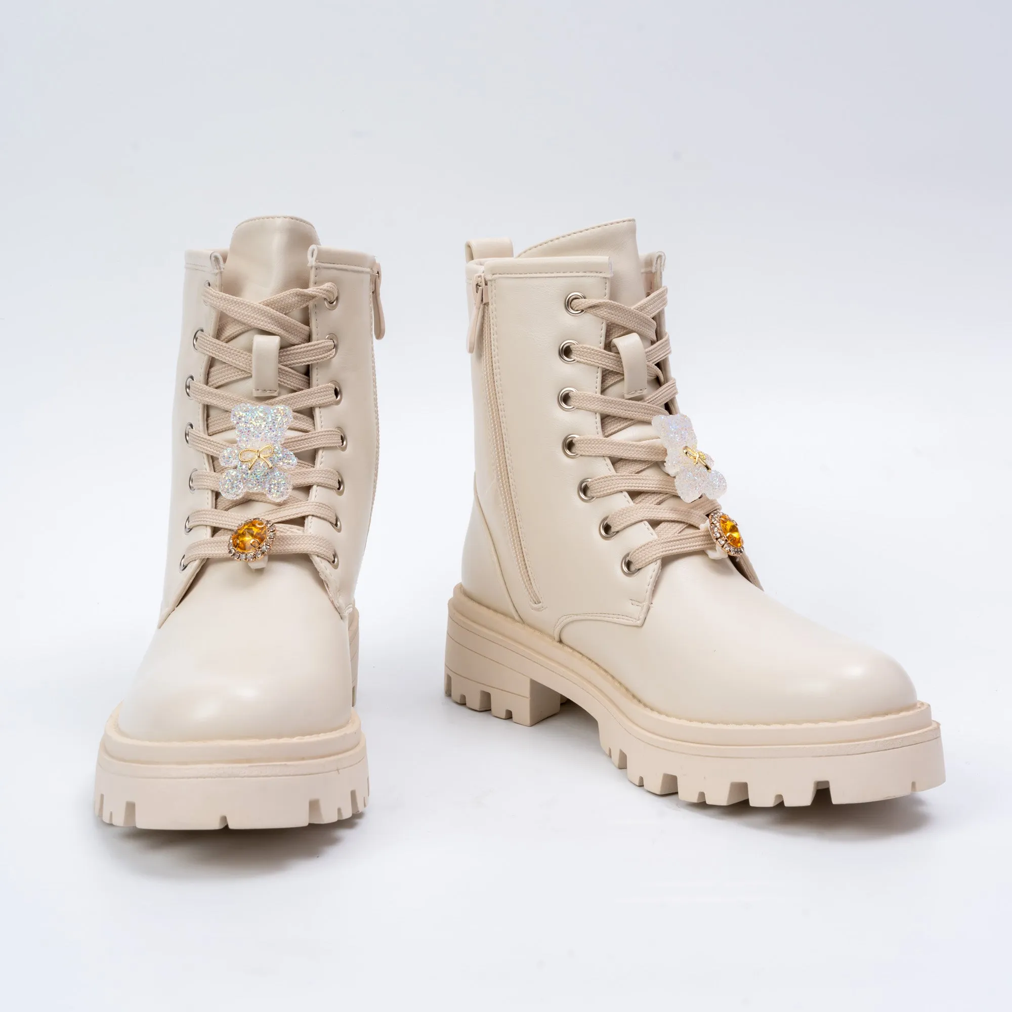 Crystal Hug Combat - White Casual Boots