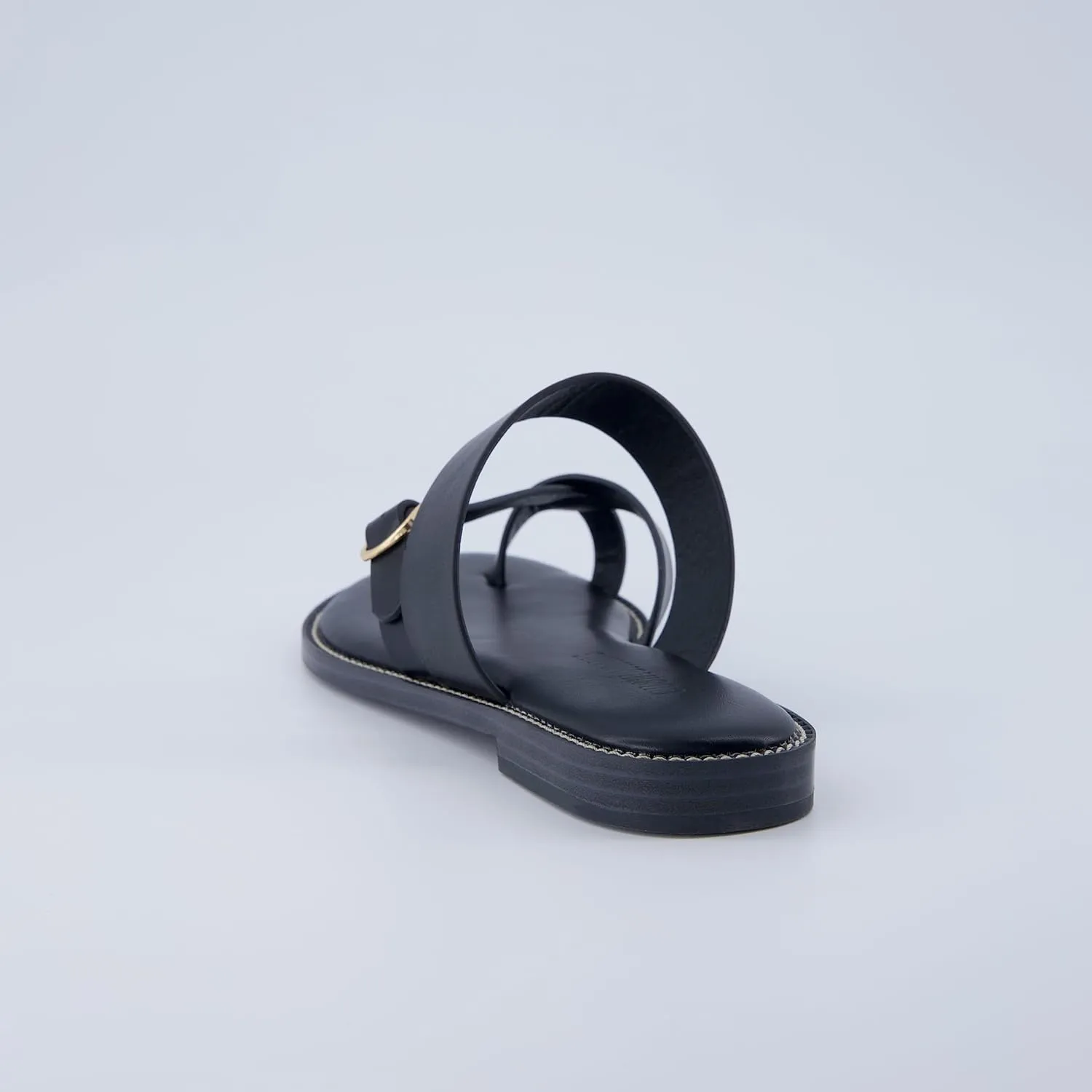 CUSHIONAIRE Laws Womens Flat Sandal  Faux Leather Slip-On with Toe Loop, Adjustable Buckle & Cushioned Footbed