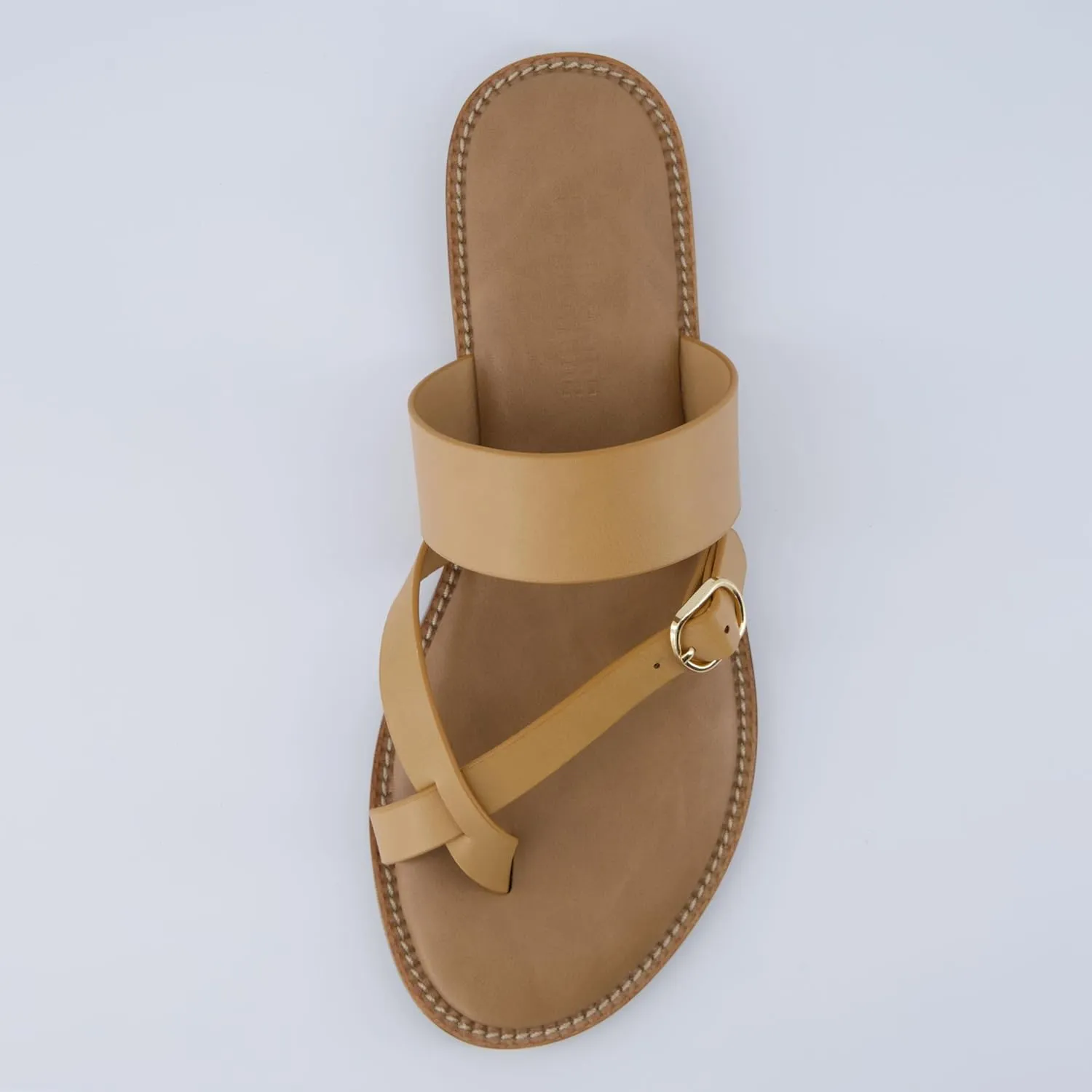 CUSHIONAIRE Laws Womens Flat Sandal  Faux Leather Slip-On with Toe Loop, Adjustable Buckle & Cushioned Footbed
