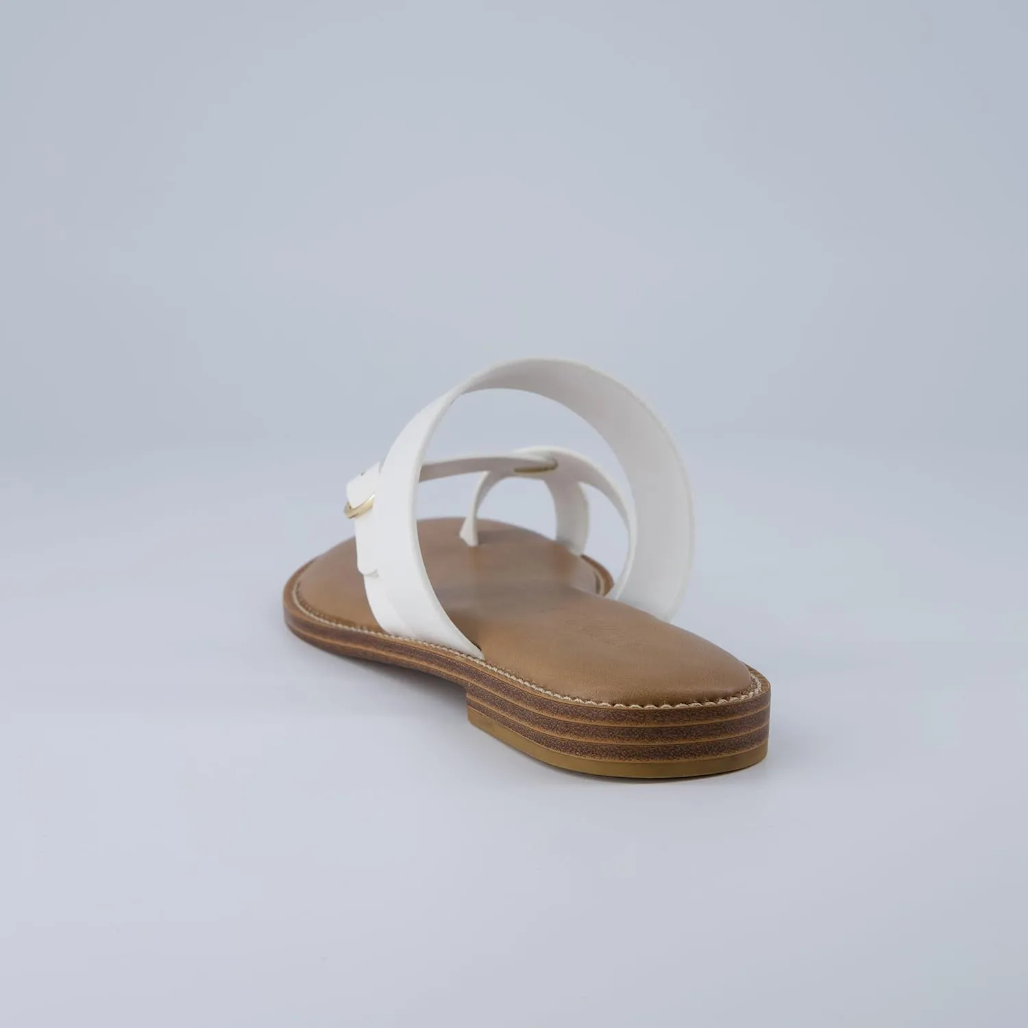 CUSHIONAIRE Laws Womens Flat Sandal  Faux Leather Slip-On with Toe Loop, Adjustable Buckle & Cushioned Footbed