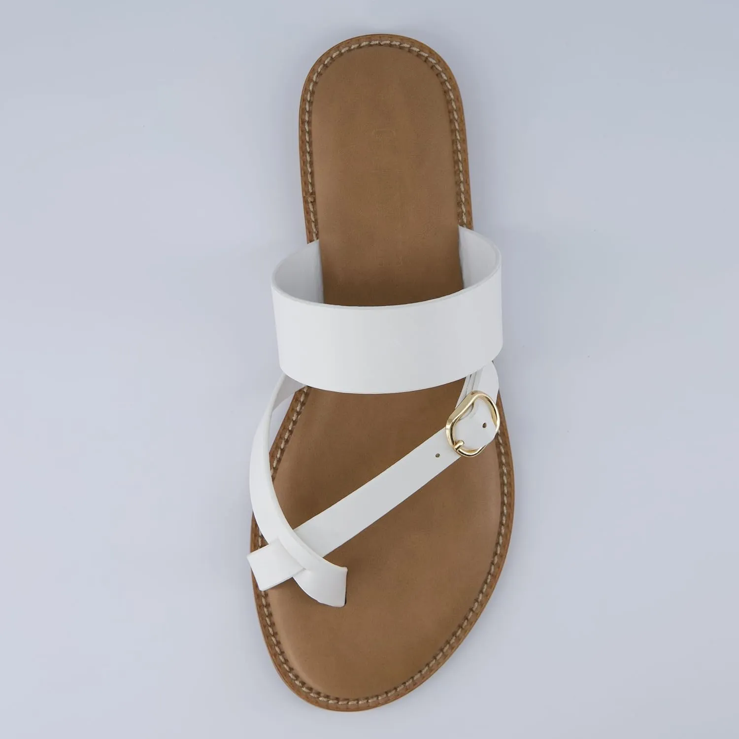 CUSHIONAIRE Laws Womens Flat Sandal  Faux Leather Slip-On with Toe Loop, Adjustable Buckle & Cushioned Footbed