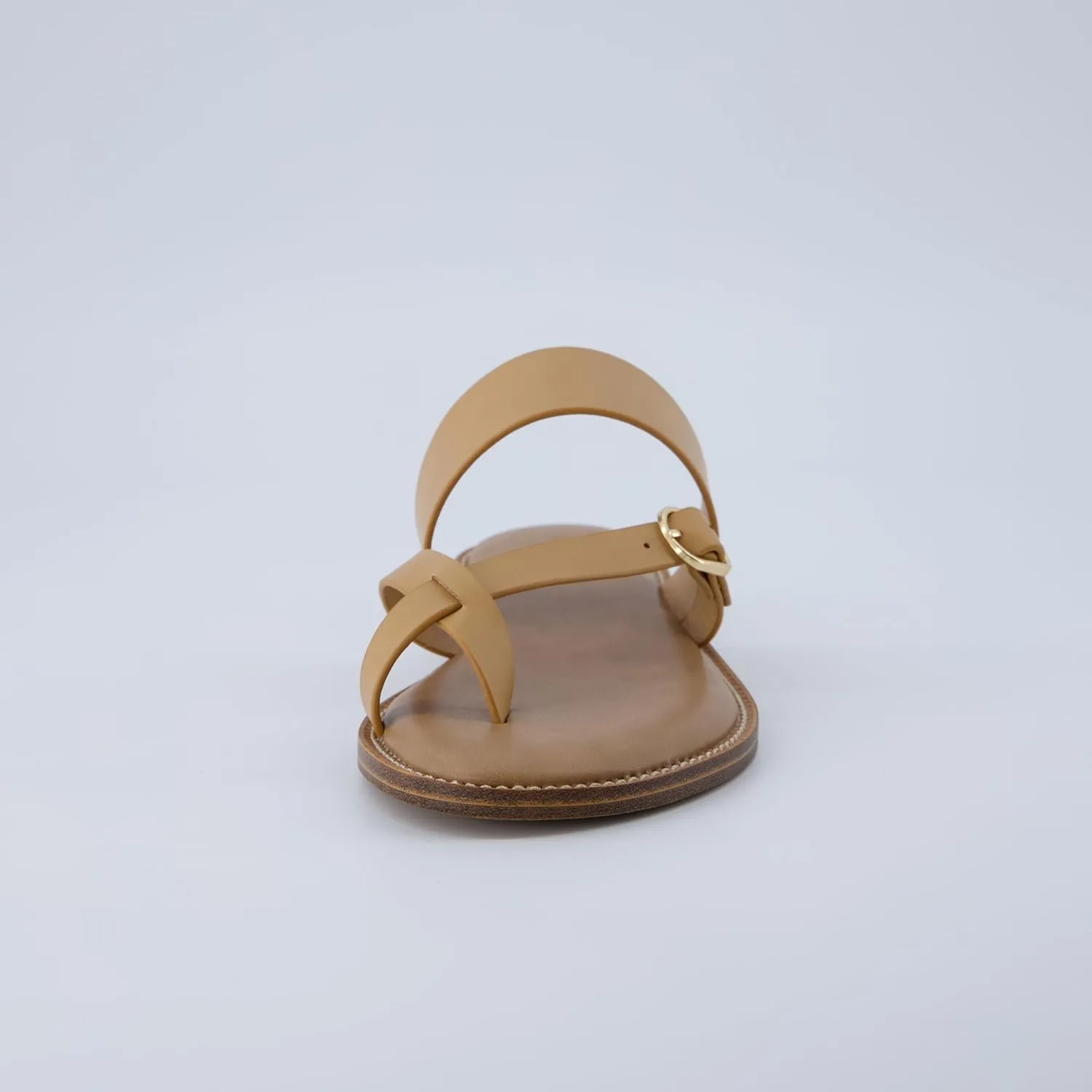 CUSHIONAIRE Laws Womens Flat Sandal  Faux Leather Slip-On with Toe Loop, Adjustable Buckle & Cushioned Footbed