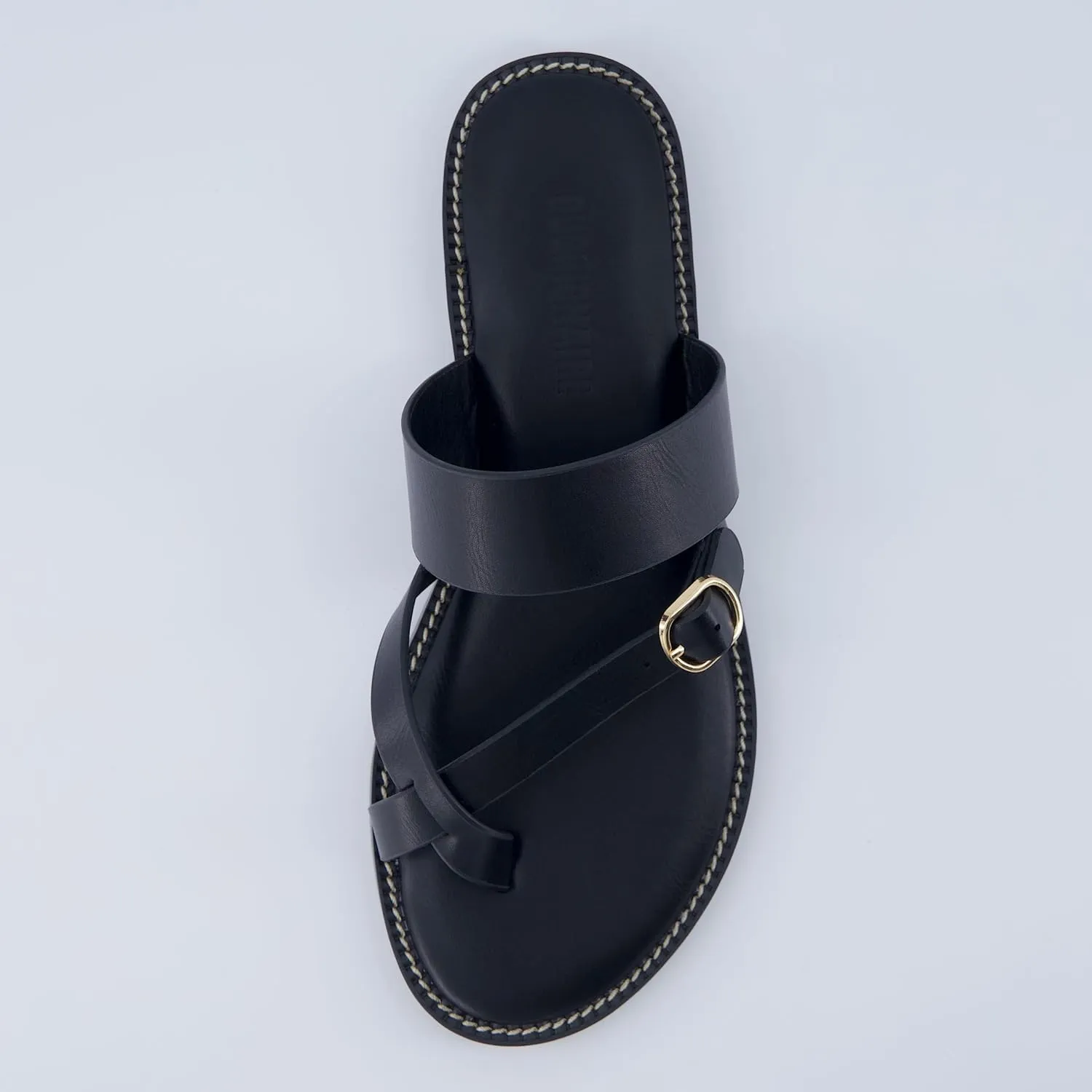 CUSHIONAIRE Laws Womens Flat Sandal  Faux Leather Slip-On with Toe Loop, Adjustable Buckle & Cushioned Footbed