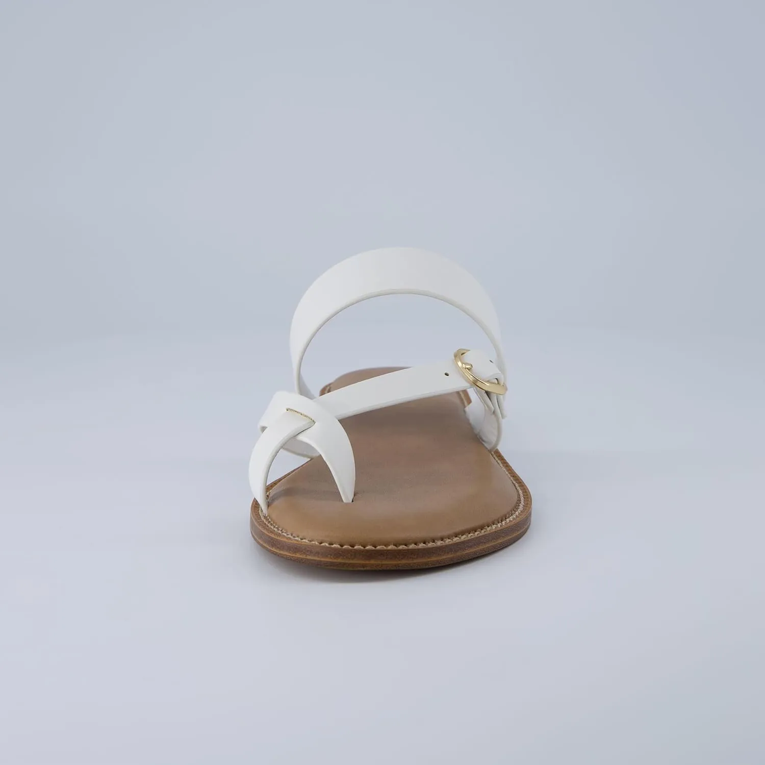 CUSHIONAIRE Laws Womens Flat Sandal  Faux Leather Slip-On with Toe Loop, Adjustable Buckle & Cushioned Footbed